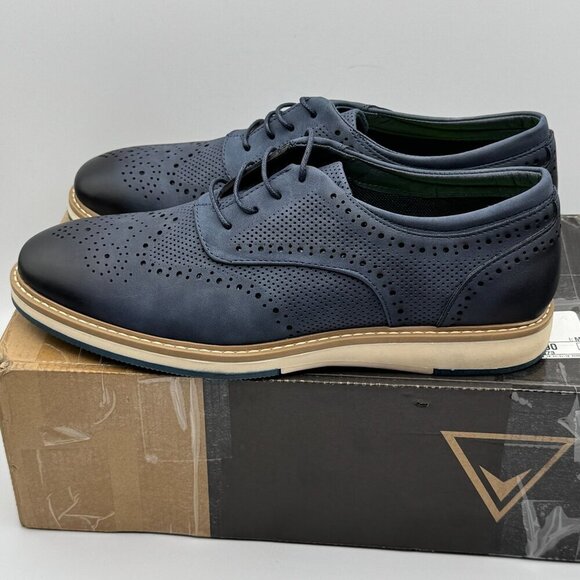 Vance Patrick Navy Brogue Dress Shoes Lace-Up Perforated Cushioned Non-Slip 9.5 - Picture 3 of 10
